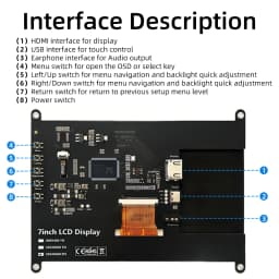 Raspberry Pi 5 7 Inch Touch Screen IPS 1024x600 HD LCD HD-MI Display for RPI 5 4B 3B+ OPI 5 AIDA64 PC Secondary Screen
