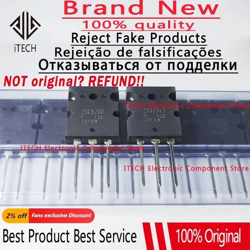 5pairs/lot Original 2SA1943 TO-3P 2SC5200 TO-3PL TTC5200 TTA1943 100% New IC Chip In Stock