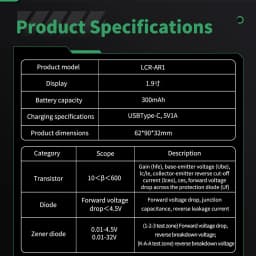 LCR-AR1 A Multifunctional Tester for Transistors 1.9in Screen MOS Field-Effect Transistor Capacitance Resistance LCR ESR Measure