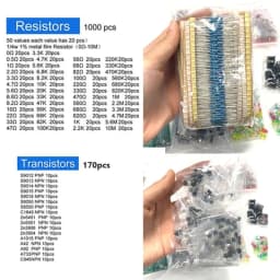 1900pcs Component Box Kit with Electrolytic Capacitors LED Diodes Transistors 1/4W Resistors