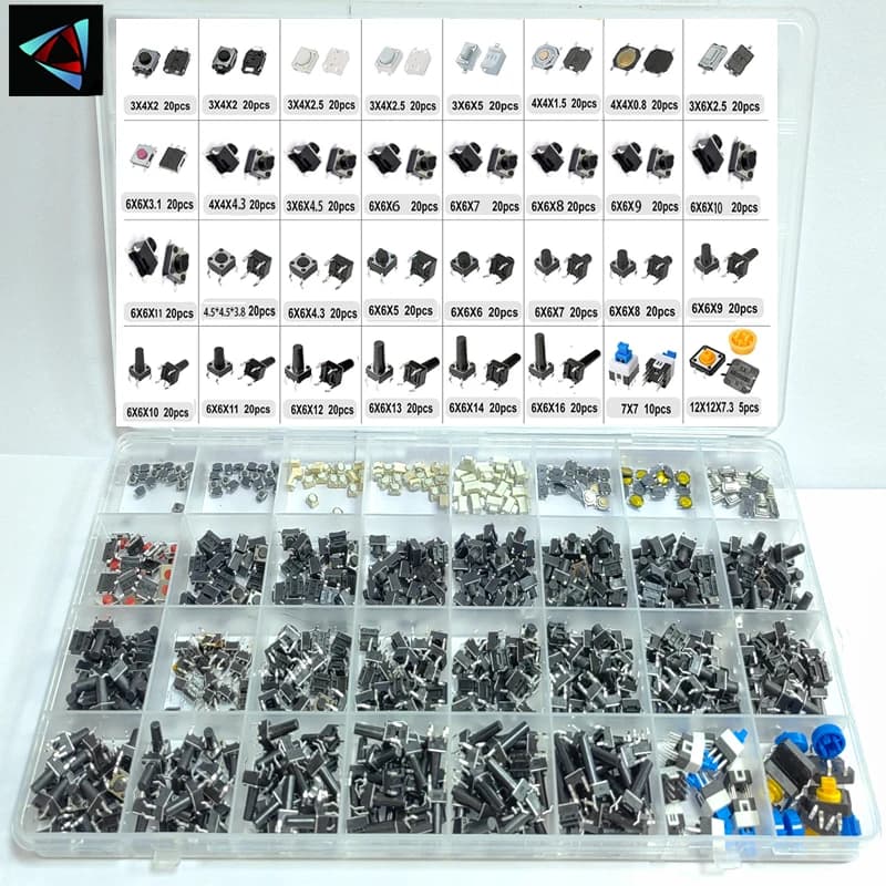 620pcs 32 Values Tactile Push Button Switch SMD Micro Momentary Tact Switch Assortment Kit for Car Remote Control with Box