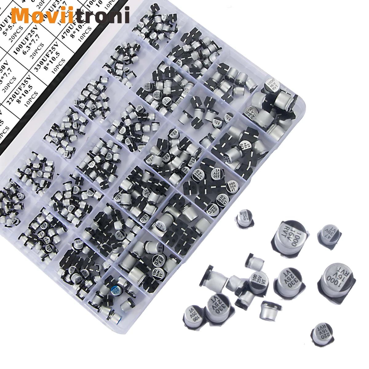 24Values Electrolytic Capacitors Assortment Kit SMD Bypass Low Frequency Aluminum with Storage Box 1uF - 1000uF