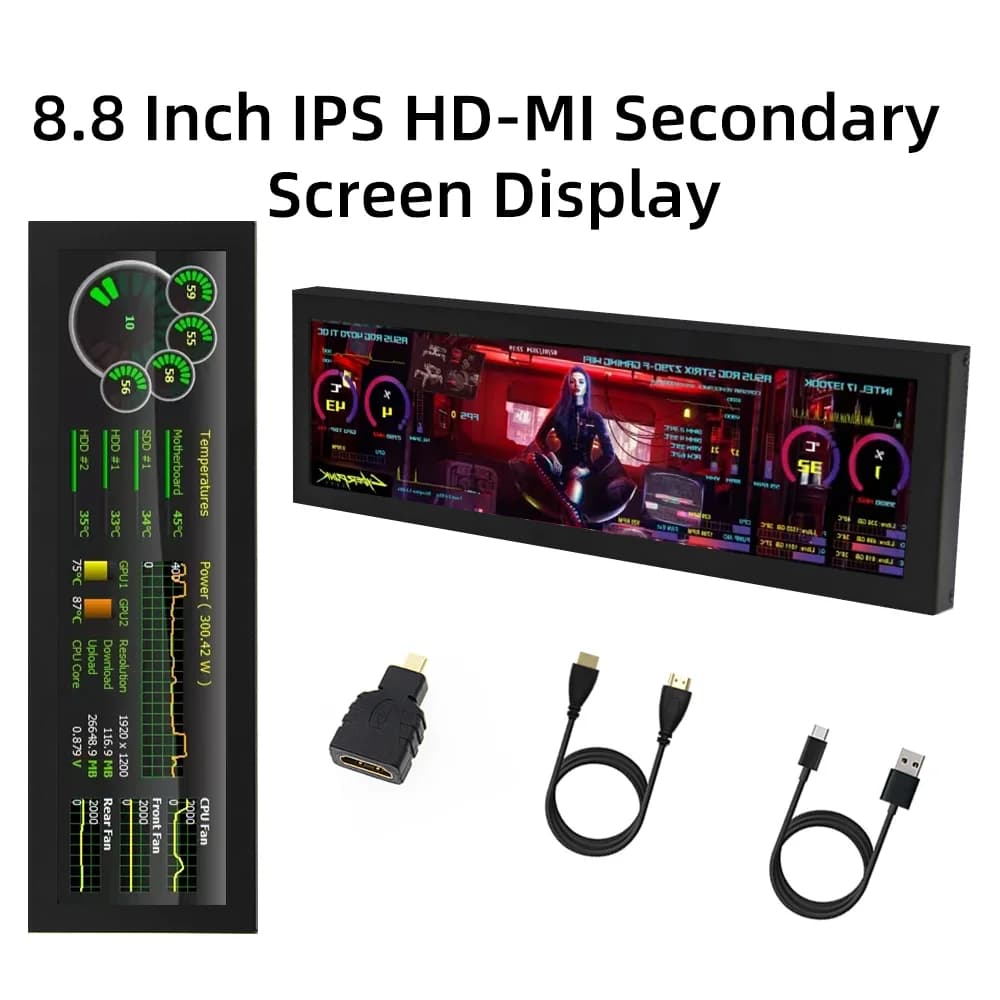 8 Inch IPS USB Secondary Screen 1960*480 Type-C LCD Computer Hardware Monitor CPU RAM GPU IPS HDMI LCD Display