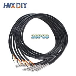 20pcs DS18b20 Waterproof Encapsulated Stainless Steel DS18B20 18B20 Temperature Sensor Probe Cable Length 1m 2m 3m 5m 500cm