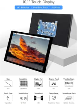 Waveshare 10.1 inch IPS Capacitive Touchscreen DSI Display 1280x800 Pixel 10-point Touch for Raspberry Pi 5/4B/3B+/3A+, CM3/3+/4