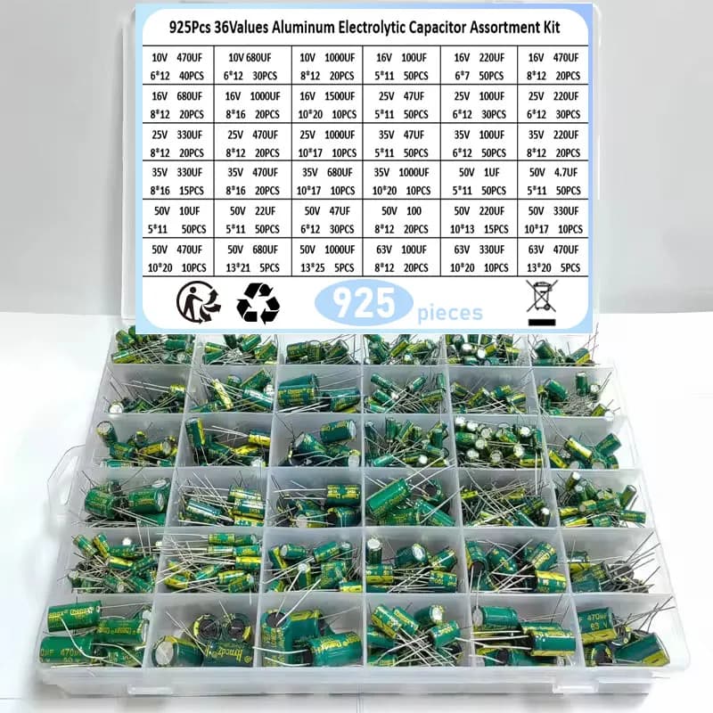 36Values Green High-Frequ Aluminum Electrolytic Capacitor Assortment Kit 1uF 4.7uF 10uF 22uF 47uF 100uF 220uF 330uF 470uF
