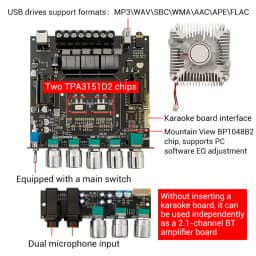 2.1 Channel Bluetooth 5.0 Subwoofer DC15-36V Amplifier Board 220WX2+350W Power Audio Stereo Amplifier Board Bass AMP AUX