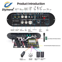 50W+50W Amplifier Board Bluetooth DIY D1200 2.0-Channel Amplifier Module DC15-18V Car AUX Player TF Card Slot USB FM with Mic
