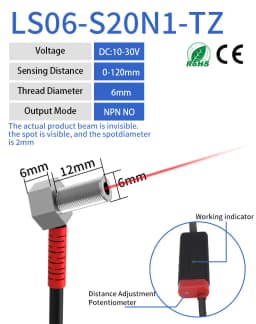 GTRIC Small Laser Photoelectric Sensor Diffuse Reflection Elbow 10-30VDC NPN PNP M05 06 Adjustable Distance Mini Optical Switch
