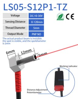 GTRIC Small Laser Photoelectric Sensor Diffuse Reflection Elbow 10-30VDC NPN PNP M05 06 Adjustable Distance Mini Optical Switch