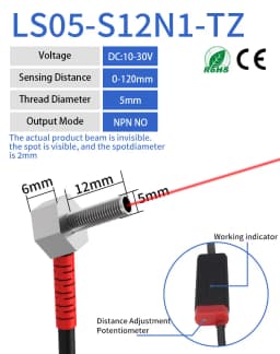 GTRIC Small Laser Photoelectric Sensor Diffuse Reflection Elbow 10-30VDC NPN PNP M05 06 Adjustable Distance Mini Optical Switch