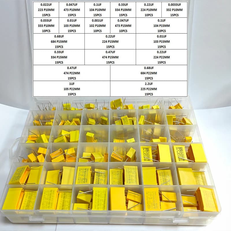 315PCS 21Values X2 Safety Capacitor 275VAC 102K-225K 1NF~2.2UF 223 104 105 225 474 684 102 103 473 334 333 Assorted Kit Box