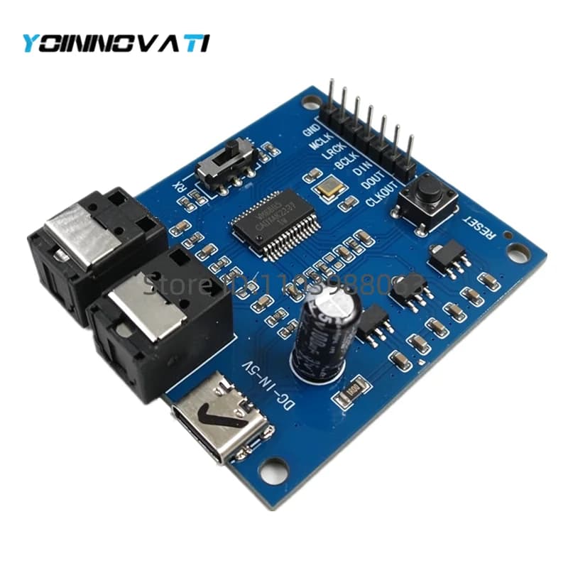 WM8805 S/PDIF I2S to Optical Fiber Converter Board, USB-C Powered Digital Audio Interface Module, Bidirectional RX/TX Switchable
