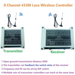 8CH 433M DC 12V Lora Bidirectional Remote IO Controller LED Feedback Indicator NPN In Relay Out Swicth Module Board