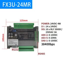 FX3U 24MR 24MT 14 Input 10 Relay Output With RS232 RS485 38400bps Relay Transistor PLC Programmable Logic Controller 6AD 2DA
