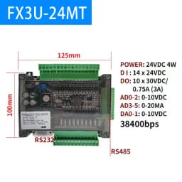 FX3U 24MR 24MT 14 Input 10 Relay Output With RS232 RS485 38400bps Relay Transistor PLC Programmable Logic Controller 6AD 2DA