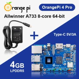 BoaMasMOrange Pi 4 Pro 4GB LPDDR5 + Power Supply Development Board Allwinner A733 Chip 3Tops NPU Wi-Fi6.0+BT5.4 M.2 M-Key Slot