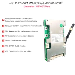 54.6V 13S 48V Li Ion Battery Smart Bluetooth BMS with APP and PC Monitoring Function 20A 30A 40A 60A