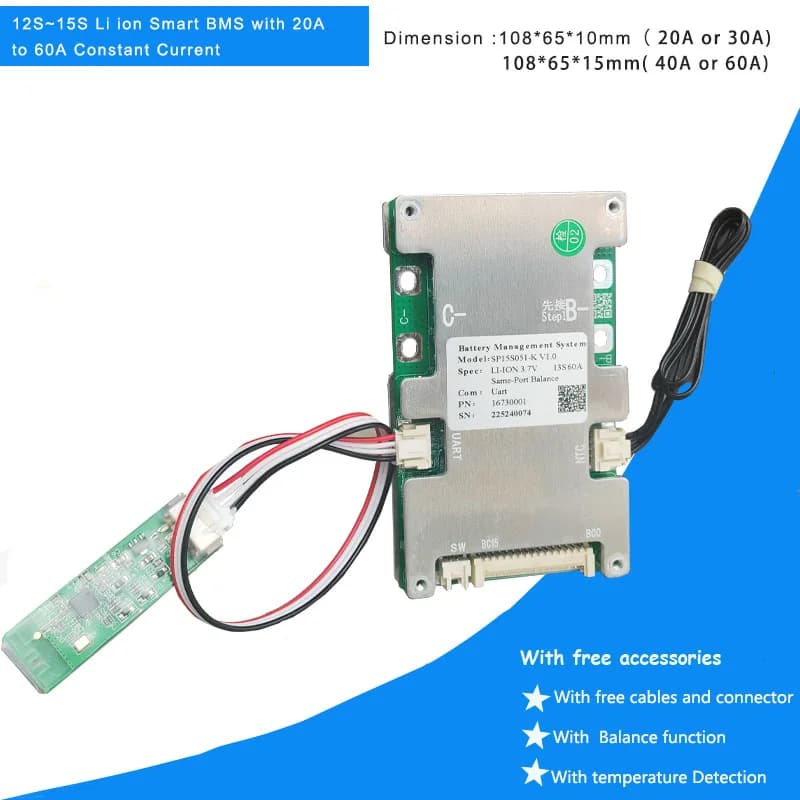 54.6V 13S 48V Li Ion Battery Smart Bluetooth BMS with APP and PC Monitoring Function 20A 30A 40A 60A