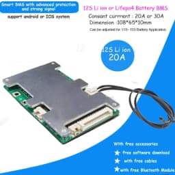 12S Li ion Battery Smart BMS with 20A 30A 40A 60A constant discharge current for 50.4V lithium bluetooth PCB