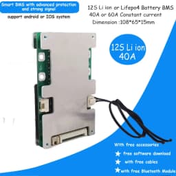 12S Li ion Battery Smart BMS with 20A 30A 40A 60A constant discharge current for 50.4V lithium bluetooth PCB