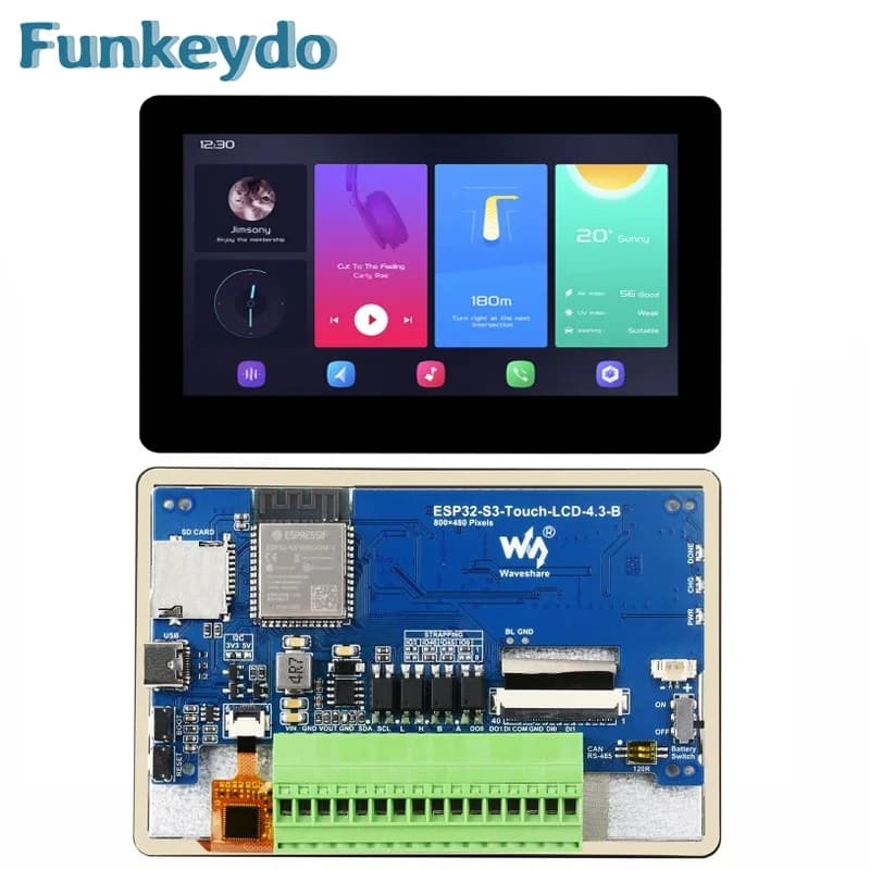 Waveshare ESP32-S3 4.3 inch IPS Touchscreen LCD HMI GUI Development Board 800×480 5-point Touch 32-bit LX7 Dual-core Processor