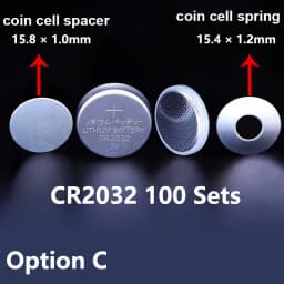 316SS Coin Cell Battery Case CR2032/CR2025/CR2016 - Stainless Steel Shell + Conical Spring, 100sets/pcs (Free Shipping)