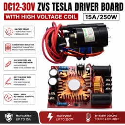 250W ZVS Tesla Drive Board DC 12-30V 15A Flyback Driver Module Ignition Coil Power Board Includes High-Voltage Package