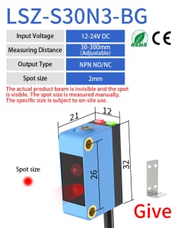 GTRIC Background Suppression Photoelectric Sensor NPN PNP 10-30V DC Sensing Distance 30cm Adjustable Square Laser Optical Switch