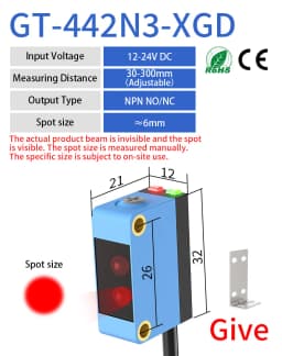 GTRIC Background Suppression Photoelectric Sensor NPN PNP 10-30V DC Sensing Distance 30cm Adjustable Square Laser Optical Switch