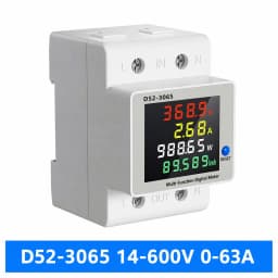 D52-3065 DIN Rail Electric Energy Meter DC14-600V 63A Voltage Current Power Monitor with LCD Display for Electrical Tool