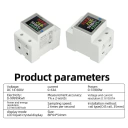 D52-3065 DIN Rail Electric Energy Meter DC14-600V 63A Voltage Current Power Monitor with LCD Display for Electrical Tool