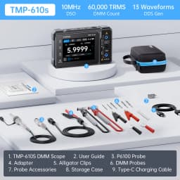 FNIRSI TMP-610S 3-in-1 Digital Multimeter 4.5 Digit 60000 TRMS Counts 10MHz Oscilloscope 50KHz DDS Signal Generator