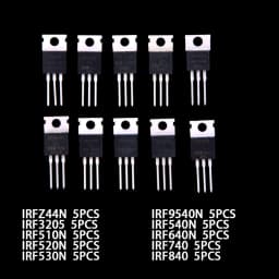 10 Values 50 PCS IRF510 IRF520 IRF MOSFET IRFZ44 IRF3205 packaged in through-hole TO-220