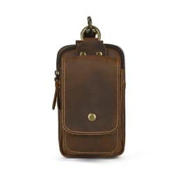 Hardware Clasp Waist Bags Men First Layer Genuine Leather Hang Bag Cowhide Wallets Through the Belt Zipper Retro Phone Purse