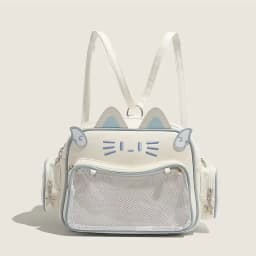 Y2K Korean Japan Kawaii Cat Ita Bag PU Cute Girls Transparent Pocket Aesthetic Shoulder Crossbody Bags Women's Fashion Backpacks
