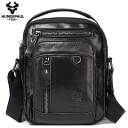 HUMERPAUL 100% Genuine Leather Men's Shoulder Messenger Bag Small Business Crossbody Handbag for Work Male Travel Sling Bolso