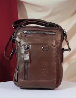HUMERPAUL 100% Genuine Leather Men's Shoulder Messenger Bag Small Business Crossbody Handbag for Work Male Travel Sling Bolso
