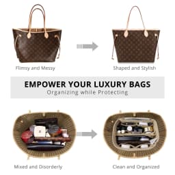 Felt Purse Organizer Insert - Travel Tote Bag Divider with Zipper, Handbag Insert for Longchamp, Neverfull, Speedy & More