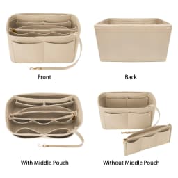 Felt Purse Organizer Insert - Travel Tote Bag Divider with Zipper, Handbag Insert for Longchamp, Neverfull, Speedy & More