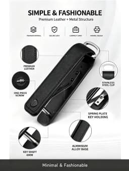 Portable Multi-function Leather Key Case Aluminum Key Organizer Clip Durable Pocket Keychain Holder for Standard Keys