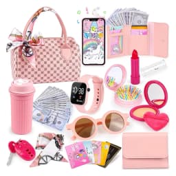 Funny Play Purse for Girls Princess Gifts Play Purse Set Top Handle Bag Cell Phone/Makeup/Water Bottle Christmas Birthday Gift