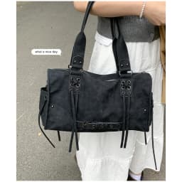 Retro Motorcycle Handbag Women Horizontal Tote Storage Tassel Design Pillow Shoulder Bag Trendy Large Capacity Soft Underarm Bag