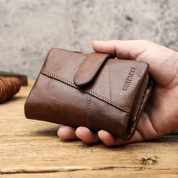 CONTACT'S Genuine Leather Men Short Wallets Hasp Bifold Card Holder Money Clip Coin Purse Retro Male Mini Wallets High Quality