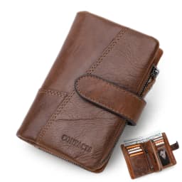 CONTACT'S Genuine Leather Men Short Wallets Hasp Bifold Card Holder Money Clip Coin Purse Retro Male Mini Wallets High Quality