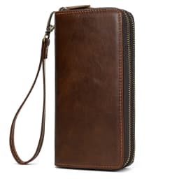Luufan Vintage Crazy Horse Leather Men Women Long Purse Wallet Credit Card Double Zip Wallets Long Wallet Male Clutch Purse