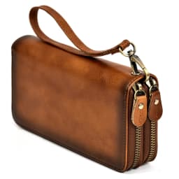Luufan Vintage Crazy Horse Leather Men Women Long Purse Wallet Credit Card Double Zip Wallets Long Wallet Male Clutch Purse