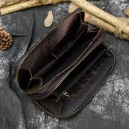 Luufan Vintage Crazy Horse Leather Men Women Long Purse Wallet Credit Card Double Zip Wallets Long Wallet Male Clutch Purse