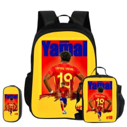 L-Lamin Yamal 3Pcs Set School Backpack Football Star child Rucksack Pencil Bags Bookbag with Lunch bag Sports Knapsack Kids Gift