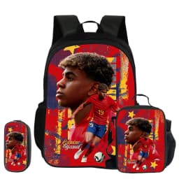 L-Lamin Yamal 3Pcs Set School Backpack Football Star child Rucksack Pencil Bags Bookbag with Lunch bag Sports Knapsack Kids Gift